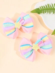 2 piezas de clips de cabello con lazos de cinta de colores con decoración de estrellas, adecuados para niños - Multicolor - Ver 4