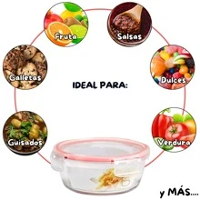 DuVlo Set 3 Contenedores Recipientes Herméticos para Alimentos Apilables Plástico Acrílico Transparente Hermético, Almacena Fresco, Organiza con Estilo y Sustentabilidad - Redondo Rojo - Ver 4