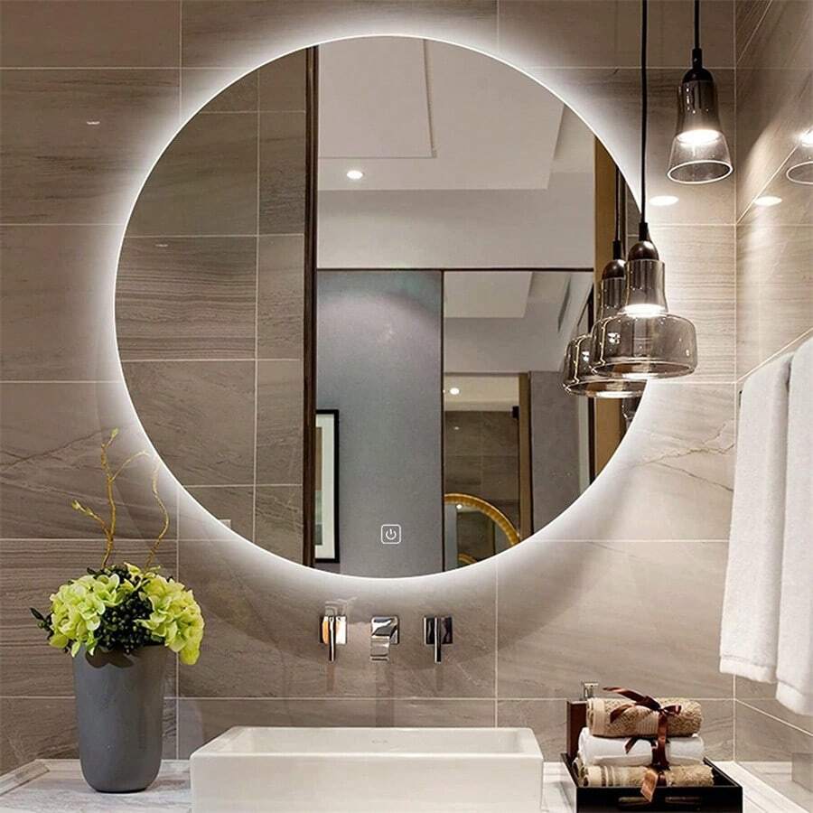 Round Bathroom Mirror With LED Lights, Illuminated Wall Mirror With 3 Colors, Memory, Continuously Dimmable, Circular Backlight, Intelligent Makeup Mirror, IP54