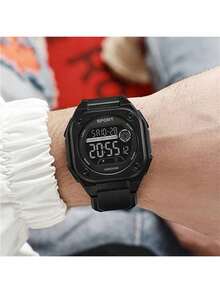 1pc Unisex High School Students Sports Waterproof Night Light Electronic Watch, Square Display, Black Screen - Apricot - View 2