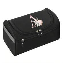 涤纶男士商务便携式收纳袋洗漱用品收纳袋女士旅行化妆包洗漱包化妆包邮轮必备字母图案洗漱包夏季旅行必备海滩度假假期学校用品宿舍必备返校 - 黑色 - 查看 13