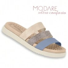 Papete Modare Original Flat Sandal Papete Flat Feminina Strass Flat - Krem/Denim - View 1