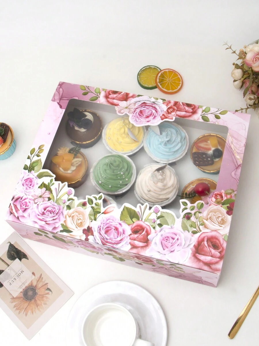 2 piezas/4 piezas Cajas de papel para cupcakes con ventana transparente para mostrar, con capacidad para 12 cupcakes, caja de tamaño grande, ideal para regalos de cumpleaños, bodas, San Valentín, cajas de embalaje para pasteles, fiestas, bolsas de regalo para cocinas - Papel - Ver 1