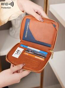 CHARM INFINITE RFID Chặn Hộ Chiếu Bao Đựng Thẻ Có Khe Cắm Thẻ, Chữ PU Màu Trơn & Họa Tiết Máy Bay Kẹp Hộ Chiếu Di Động Kẹp Vé Túi Đựng Thẻ Ngân Hàng Đa Năng Có Dây Kéo Điện Thoại Di Động Du Lịch Ví Hộ Chiếu Cho Nam Và Nữ, Dành Cho Du Lịch Chuyến Bay Đi Nước Ngoài Cho Doanh Nghiệp, Hộ Chiếu Hộp Đựng Hộ Chiếu Túi Đựng Hộ Chiếu Phụ Kiện Du Lịch Trở Lại Trường Đồ Phụ Kiện Kỳ Nghỉ - màu nâu - Xem 2