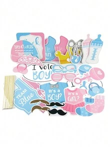 30入組照片攝影亭道具懸浮傳送男孩或女孩攝影亭道具揭示派對用品，包括皇冠、眼鏡、嬰兒瓶、小鬍子等派對禮品裝飾配件 - 彩色 - 查看 6