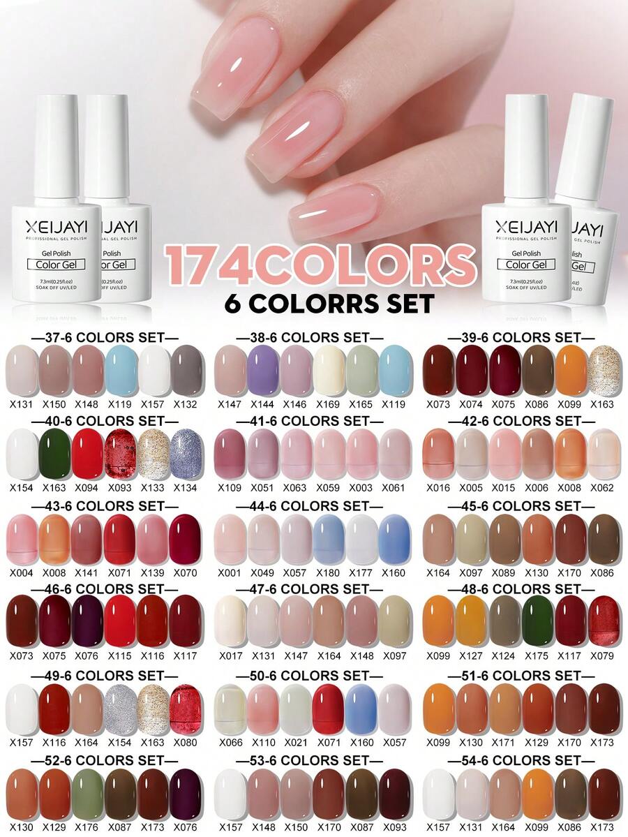 XEIJAYI 1入組7.3ML凝膠指甲油入門套裝6色（黑、白、粉、綠）可浸泡不留痕跡，適用於四季 - 彩色 - 查看 1