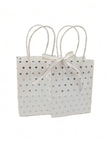 6入組有金點的牛皮紙禮物袋，帶有緞帶裝飾，簡約購物商品和禮物包裝袋 - 彩色 - 查看 12