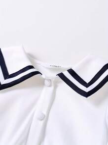 Annil Mädchen Tweens Kleid mit Kragen und Kurzarm, Sommer Velours Langarm T-Shirt Kleid, süßer marineblauer Stil