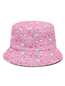1pc Fashionable Spring/Summer Kids Hot Cartoon Unicorn Pattern Tie-Dye Printed Reversible Bucket Hat For Baby - A - View 3