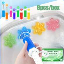 8 piezas/6 piezas/4 piezas/caja Limpiador de inodoro, sello de taza de inodoro con flores, juego de gel de limpieza para baño, gel de limpieza multifuncional (incluye gel de limpieza + varilla de empuje)