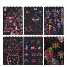 5入組彩虹刮痕&素描筆記本，彩虹刮痕迷你筆記與專用筆刮紙10頁素描畫板 - 彩色 - 查看 6