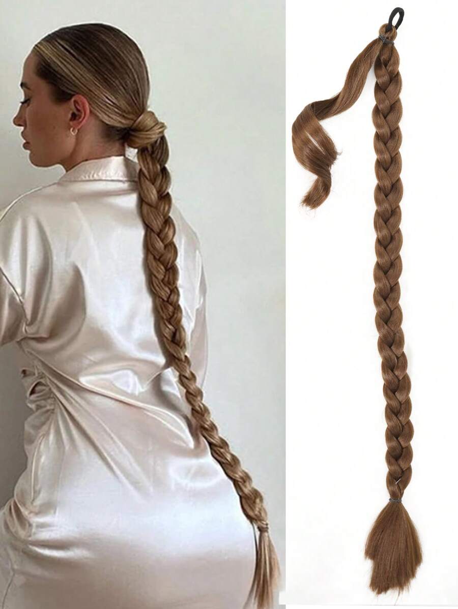 Tóc giả đuôi ngựa tổng hợp Tóc tết Boxer Tóc giả quấn quanh búi tóc Dây thun Vòng tóc Đen 20-32 inch Tóc tết chuyển màu DIY - màu nâu - Xem 1