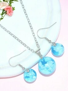Conjunto elegante de collar y aretes de cielo azul y nubes blancas para mujeres - Collar+pendientes - Ver 14