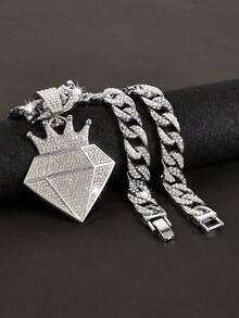 1 pieza Collar de colgante de corona de estilo Hip-Hop con piedras de diamante de imitación para hombres, mujeres, regalo para amigos y familiares - corona de diamantes - Ver 6