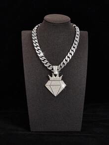 1 pieza Collar de colgante de corona de estilo Hip-Hop con piedras de diamante de imitación para hombres, mujeres, regalo para amigos y familiares - corona de diamantes - Ver 4