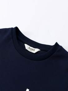 Annil 青少年男孩圆领撞色口袋短袖针织 T 恤夏季新款长款羊毛休闲上衣百搭 - 藍色 - 查看 3