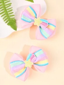 2 piezas de clips de cabello con lazos de cinta de colores con decoración de estrellas, adecuados para niños - Multicolor - Ver 2