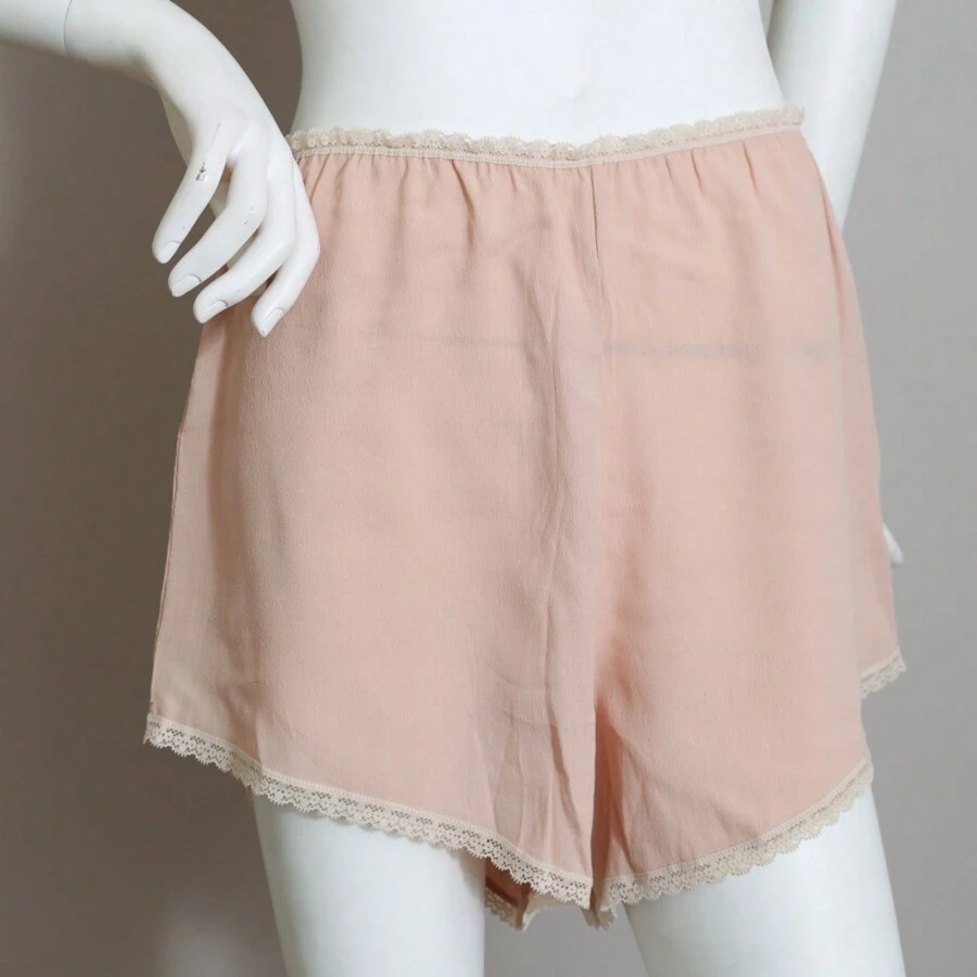 Retro French Lace Trim Lounge Shorts Knickers - BLUSH - View 1
