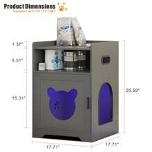Arenero para gatos con luces LED, mueble escondite para caja de arena, mesa auxiliar para gatos con estantes de marco de madera, decoración de casa de mascotas con mesilla de noche ocultando el baño o dormitorio - Gris - Ver 2