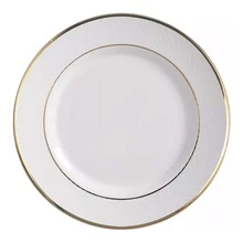 Jogo De Pratos Fundo Cerâmica Kit 4pcs 25cm Luxo Borda Dourada Filete Ouro - Branco - Visão 5