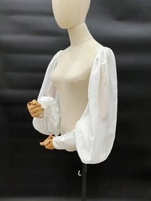 1pc White Chiffon Puff Sleeve Long Bridal Decorative Sleeve Cuffs With Elastic - Multicolor - View 2