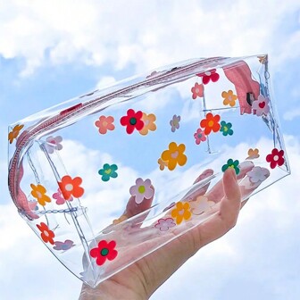 Large Capacity Floral Pencil Case - Portable Transparent Storage Bag Perfect For Students, Artists, And Professionals Office, School, Drawing,Student,Markers,Stationery,School Supplies,Back To School
