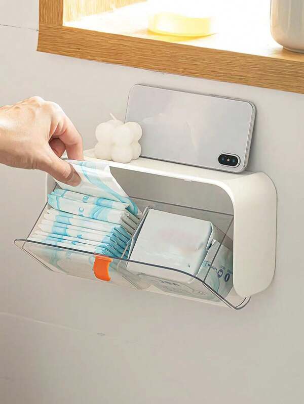 Caja de almacenamiento para toallas sanitarias con soporte montado en la pared para baño, organizador de hisopos y toallas femeninas, caja de gestión de higiene para baño y sanitario