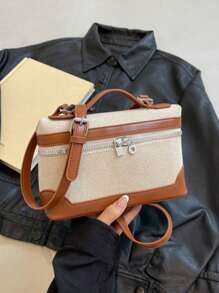 女士時尚優雅的極簡配色方形斜挎手機袋，手提 - 棕色 - 查看 1