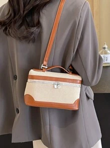 女士時尚優雅的極簡配色方形斜挎手機袋，手提 - 棕色 - 查看 6