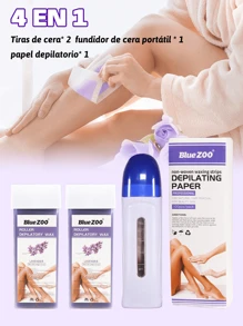 Kit de Depilación Profesional Completo con Cera Depiladora - Práctico y Eficaz Depilado - Para Todo Tipo de Piel - Óptimo para Uso Doméstico y Salones de Belleza - Consigue una Piel Suave y Radiant.4-piece set * depilatory casting roller+wax+100 wax skins - Azul - Ver 3
