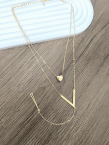 1 Peça Colar Pendente Duplo Minimalista Fashion com coração, flecha e formas geométricas para uso diário das mulheres. - colar multicamadas - Visão 3