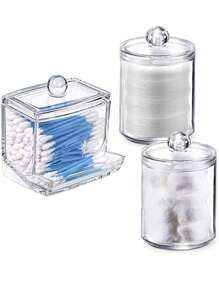 4 件装清洁棉签架分配器塑料药瓶套装方形浴室收纳盒牙线棒容器浴室罐梳妆台化妆品收纳盒带盖适用于圆形垫子储存 - 彩色 - 查看 17