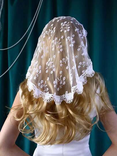 1pc White Lace Cap Veil, Single Layer Round Headscarf For  Weddings Bandana,Hair Band,Head Band Ideal For Dressing Up Your Look