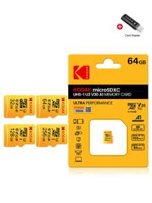 Kodak Tarjeta Micro Sd de 32GB 64GB U3 A1 128GB 256GB, Tarjetas Microsd TF con lector de tarjetas USB 2.0 incluido - Amarillo - Ver 3
