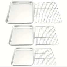 1 Set Stainless Steel Baking Sheet With Rack Set Cookie Sheet With Cooling Rack & Heavy Duty & Easy Clean