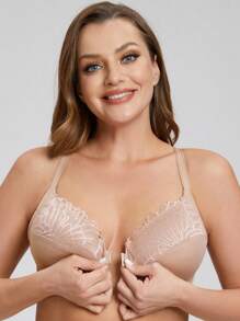 Plus Size Racerback Lace Cross Front Closure Underwire Bra - Apricot - View 6