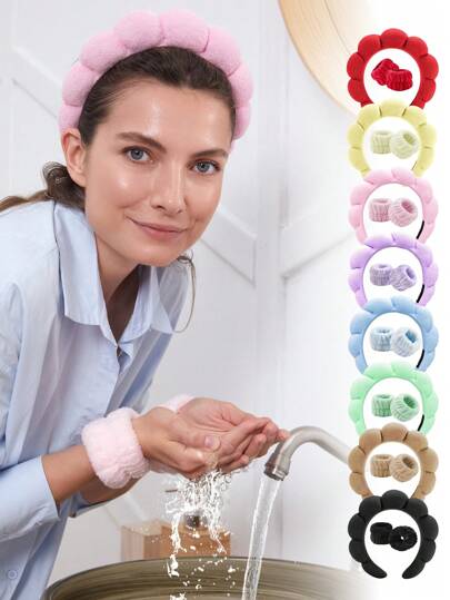 3 件套 Spa 洗脸头带腕带套装、女士护肤化妆头带、泡泡妆头带、少女礼物、护肤头带、美容、护肤产品、水疗、自我护理、护肤工具、面部护理、美容师用品、皮肤、洗面奶、面部