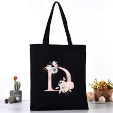 Borsa per la spesa estiva a grande capacità stampata con motivi di lettere, borsa tote casual stampata, zaino alla moda riutilizzabile, borsa multifunzionale, borsa per la spesa in tessuto di tela, borsa tote a stampa di lettere per donne, borsa a tracolla in tela, borsa per la spesa a grande capacità, borsa in tela a motivo semplice e alla moda, borsa per la spesa portatile, borsa a tracolla leggera e multifunzionale