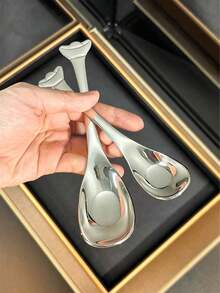 1支高級不銹鋼錠塊造型匙羹，加厚汤匙適合兒童，加深湯匙和勺子 - 銀色 - 查看 9