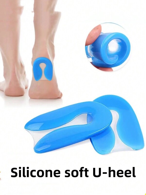 1 Pair U-Shaped Silicone Insole Gel Heel Cushion Inserts, Shock Absorbing For Men And Women