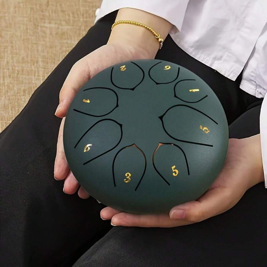 圣诞装饰 6 英寸钢舌鼓 - 8 音符旋律和声 - 高品质便携式套件，配有音乐书、木槌、支架和指拨 - 露营、冥想、瑜伽的理想选择