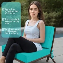 Patio Chair Cushions 24x24 And 26.5x26.5, Deep Seat Outdoor Cushions For Patio Furniture, Waterproof Outdoor Seat Cushion & Wedge Back Cushion, Outside Couch Sofa Replacement Cushions With Ties - 孔雀藍 - 查看 6