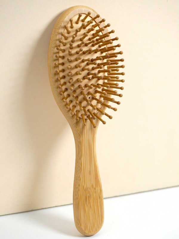 1 Pc Oval-Shaped Bamboo Needle Massage Comb, Natural Bamboo Hair Brush With Handle, Friendly Paddle Hairbrush For Women Men And Kids, Paddle Detangling Brush For Thin Long Curly Hair,Health And Massage Scalp,Hair Brush,Comb,Hair Tools,Hair Products And Accessories For Barber Salon Beauty Travel Essentials