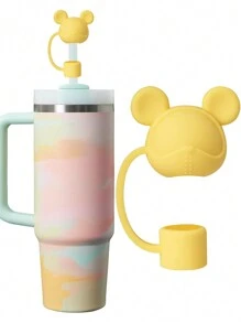 1入可愛卡通熊造型硅膠杯吸管蓋，可重複使用氣密防塵飲料吸管蓋，防濺飲料杯吸管可愛配件