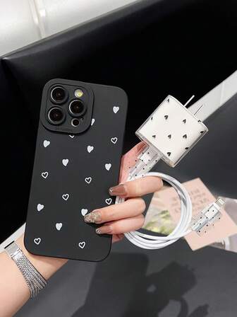 帶有防斷裂和防咬電纜保護器和充電器保護功能的黑色手機殼，適用於iPhone