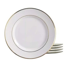 Jogo De Pratos Fundo Cerâmica Kit 4pcs 25cm Luxo Borda Dourada Filete Ouro - Branco - Visão 1