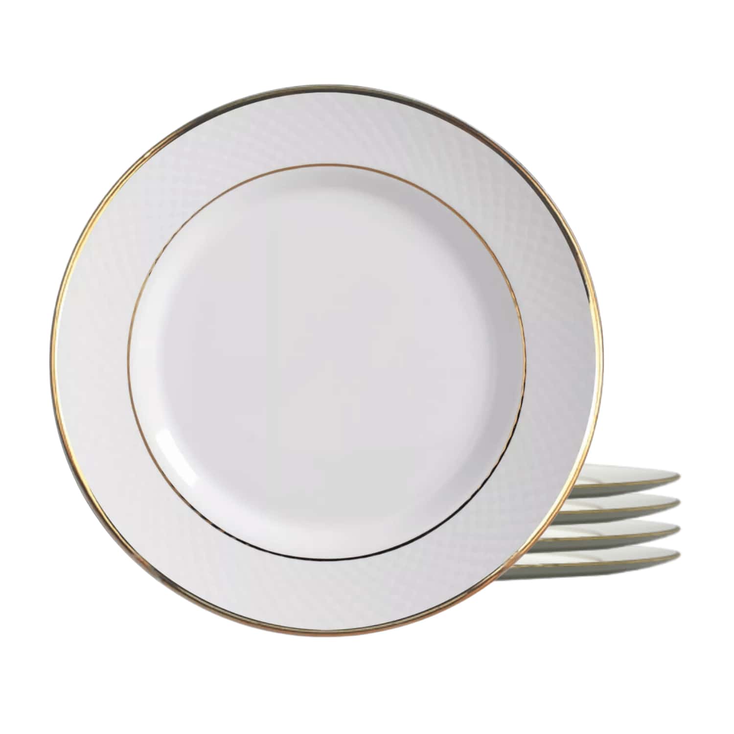 Jogo De Pratos Fundo Cerâmica Kit 4pcs 25cm Luxo Borda Dourada Filete Ouro - Branco - Visão 1