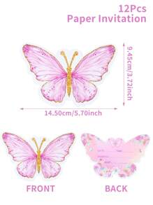 12 piezas Tarjetas de invitación con tema de mariposas rosas, invitaciones para cumpleaños, bodas, fiestas festivas, tarjetas de invitación de cumpleaños con mariposas rosas, tarjetas de decoración de regalo de cumpleaños sorpresa, invitaciones de decoración de cumpleaños, invitaciones de boda, invitaciones de eventos - Multicolor - Ver 7