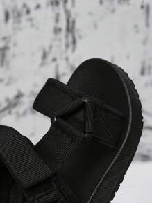 Simple Style Kids Sandals, Solid Color Flat Sandals, Daily Water Shoes, Lightweight Open-Toe Sandals Suitable For Boys, Girls, Infants, Toddlers In Summer, Woven Strap, Hook And Loop Design, Hiking Sport Sandals With Arch Support Yoga Mat Insole Comfortable Walking Water Sandals For Beach Travel Athletic