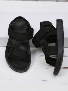 Simple Style Kids Sandals, Solid Color Flat Sandals, Daily Water Shoes, Lightweight Open-Toe Sandals Suitable For Boys, Girls, Infants, Toddlers In Summer, Woven Strap, Hook And Loop Design, Hiking Sport Sandals With Arch Support Yoga Mat Insole Comfortable Walking Water Sandals For Beach Travel Athletic